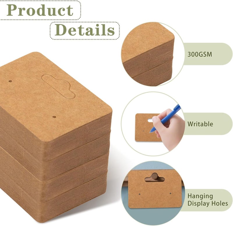 fuceury 300Pcs Earring Cards, 2x1.4 Inch Earring Display Holder Cards Kraft Paper Earrings Tags with 2 Holes, Hanging Jewelry Display Cards for Selling,Jewelry,DIY Crafts, Retail - Image 3